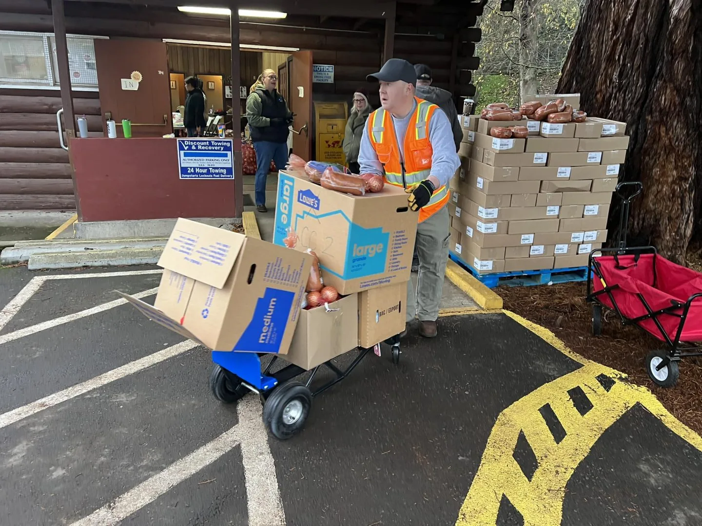 Volunteers assembling holiday food and gift boxes for Keizer families.