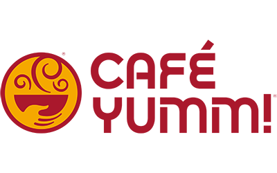 Café Yumm! logo with circle bowl steaming being handed