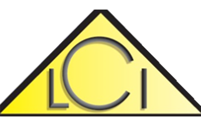 L C I in yellow triangle. Leupitz Contractors logo