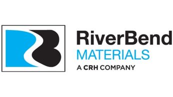 RiverBend Materials Logo A CRH Company - black and turquoise lettering with simple logo drawing to left of blue curve with white curved river and black curves on the right