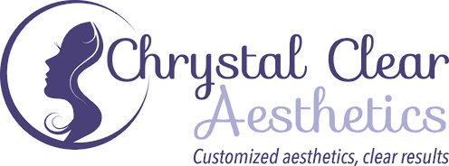 Chrystal Clear Aesthetics logo  purples and white with face silhouette