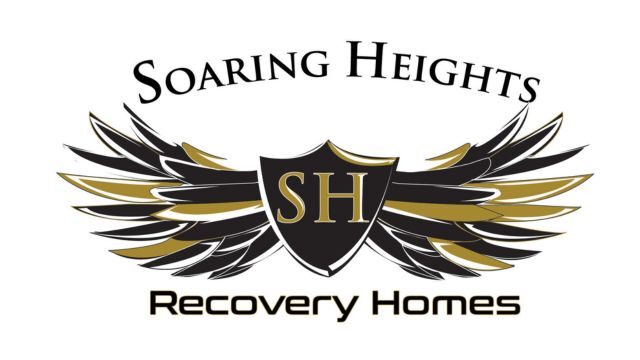 soaring heights recovery homes logo - black and gold