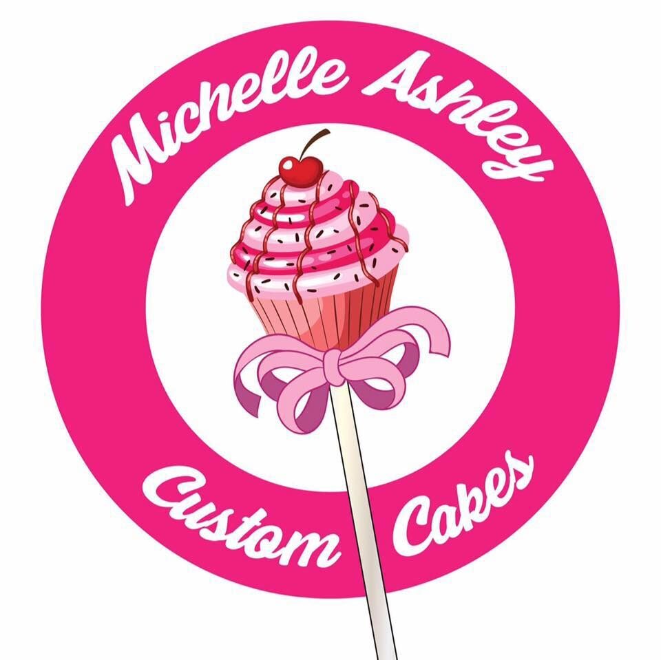 Michelle Ashley Custom Cakes Logo - Pink circle with cupcake on a stick