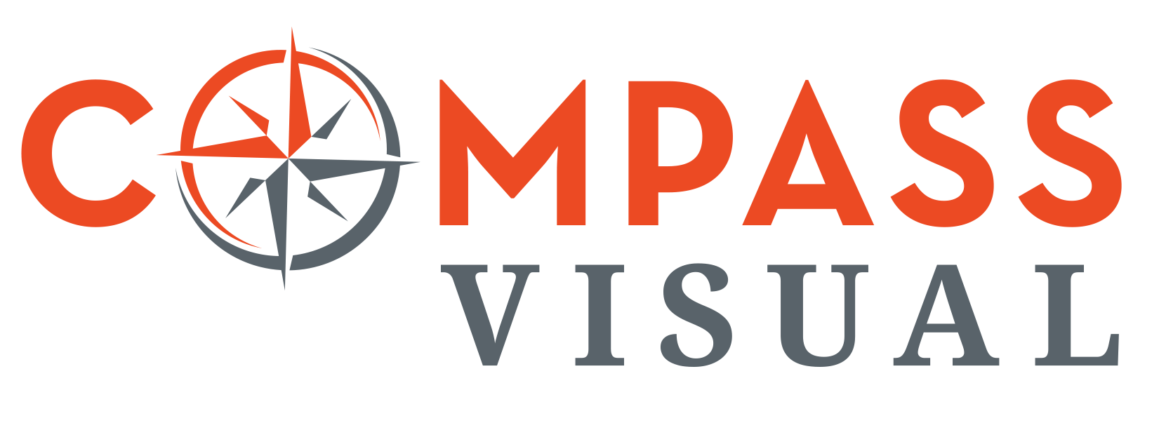 Compass Visual logo - grey and orange<br />
with compass for the O<br />
