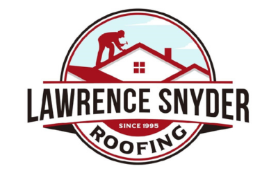 Lawrence snyder Roofing - red and black logo in circle showing roofer on top of 3 tiered roof