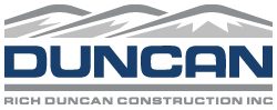 rich duncan construction logo - greys and dark blue with 3 contemporary  mountains in the background