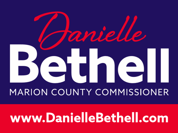 Danielle Bethell Marion County Commissioner Logo<br />
www.DanielleBethell.com<br />
Red white and Dark blue