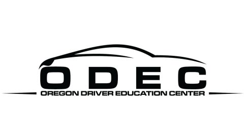 ODEC - Oregon Driver Education Center - ODEC inside a loose depiction of a car - black and white<br />
